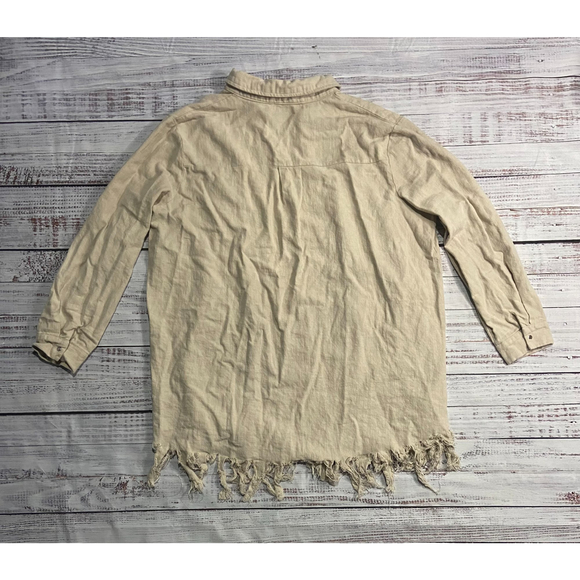 Women's Blue B Collection Frayed Hem Linen/Cotton Shacket - Picture 2 of 4